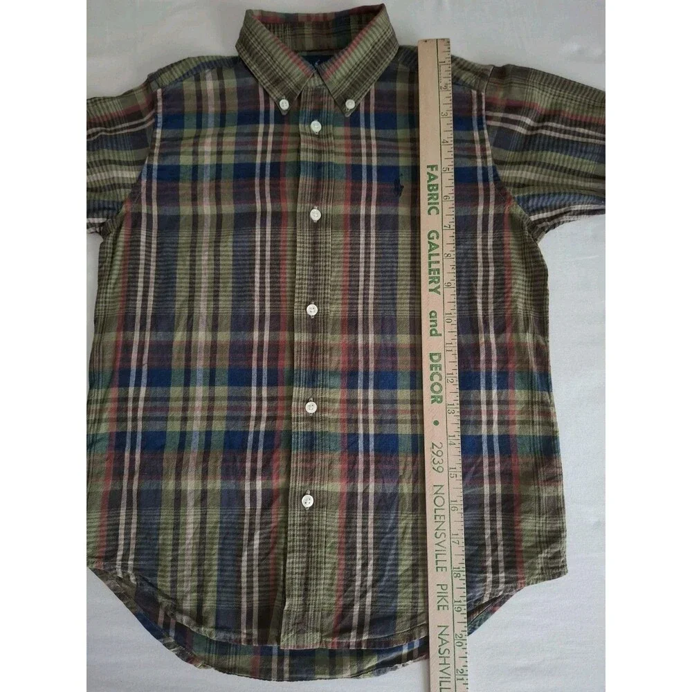 Vtg Ralph Lauren Madras Plaid Button Down Shirt Boys LS Fall Preppy EUC